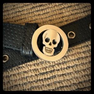 Artisan black leather skull buckle Halloween belt